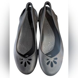 Crocs Taylor Slingback Black Foam Flats—11